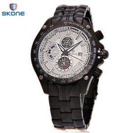 SKONE 7384BG MEN QUARTZ WATCH DATE DISPLAY DECORATIVE SUB-DIALS STAINLESS STEEL BAND WRIST