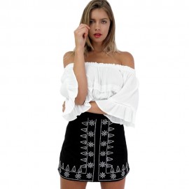 RETRO EMBROIDERY PRINT BODYCON SHEATH ZIPPER (BLACK S/M/L)