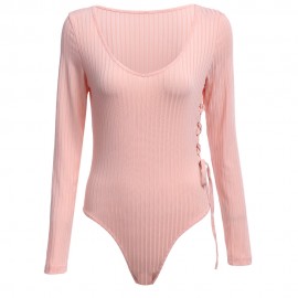 LONG SLEEVE PURE COLOR SHEATH BESIDE BANDAGE (SHALLOW PINK S/M/L)