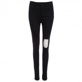 CHIC HIGH WAIST ELASTIC HOLE KNEE DESIGN SHEATH (BLACK S/M/L)