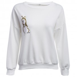 CASUAL ROUND NECK LONG SLEEVE PURE COLOR PRINT (WHITE S/M/L/XL)