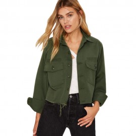 TRENDY TURN-DOWN COLLAR LONG SLEEVE FRONT POCKET (ARMY GREEN S/M/L/XL)