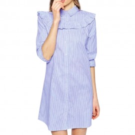 TRENDY TURN-DOWN COLLAR LONG SLEEVE FLOUNCE DESIGN (MEDIUM BLUE S/M/L/XL)