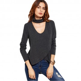 FASHION HALTER LONG SLEEVE ASYMMETRICAL (GRAY S/M/L/XL)