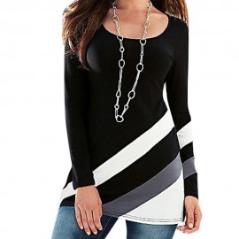 SIMPLE STYLE SCOOP COLLAR COLOR BLOCK T-SHIRT (BLACK S/M/L/XL)