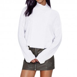 BRIEF TURTLENECK PURE COLOR LOOSE-FITTING PULLOVER (WHITE S/M/L/XL)
