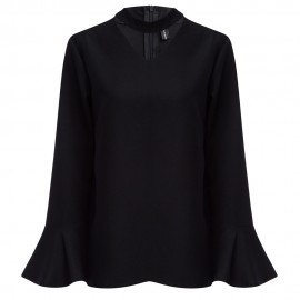 HALTER FLARE SLEEVE PURE COLOR ZIPPER DESIGN (BLACK 4XL/3XL/2XL/XL)