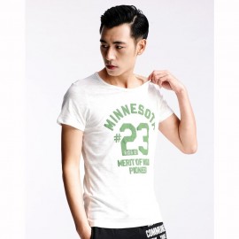 CASUAL ROUND COLLAR SHORT SLEEVE LETTER NUMBER PRINT T-SHIRT FOR MEN (WHITE L/XL/2XL)