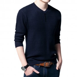 SIMPLE DESIGN LONG SLEEVE ROUND NECK MALE PULLOVER SWEATER (NAVY BLUE M/L/XL/XXL)