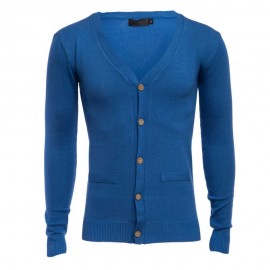 CASUAL PURE COLOR V NECK LONG SLEEVE MALE SLIM FIT KNITWEAR (SAPPHIRE BLUE M/L/XL/XXL)