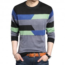 STYLISH STRIPE ROUND NECK PULLOVER MALE KNITWEAR (BLUE M/L/XL/XXL)