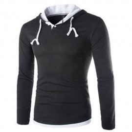 CASUAL PURE COLOR LONG SLEEVE MALE SLIM FIT HOODED SHIRT (BLACK M/L/XL/XXL)