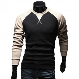 CASUAL PATCHWORK ROUND NECK MALE LONG SLEEVE SHIRT (KHAKI M/L/XL/XXL)