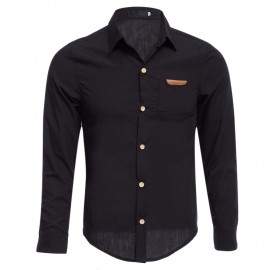 SIMPLE DESIGN PURE COLOR MALE TURN DOWN COLLAR LONG SLEEVE SHIRT (BLACK M/L/XL/XXL)
