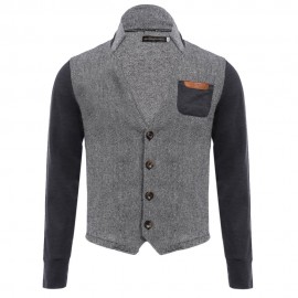 CASUAL PATCHWORK DESIGN POCKET DECORATION MALE STAND COLLAR COAT (GRAY M/L/XL/XXL)