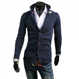 STYLISH PURE COLOR STAND COLLAR MALE SLIM FIT COAT (PURPLISH BLUE M/L/XL/XXL)