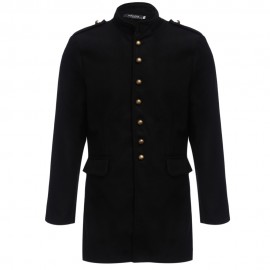 ENGLAND STYLE SOLID COLOR BUTTON DESIGN MALE SLIM FIT WOOL COAT (BLACK L/XL/XXL)
