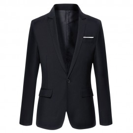 STYLISH PURE COLOR TURN DOWN COLLAR MALE SLIM FIT SUIT (BLACK M/L/XL/2XL/3XL)