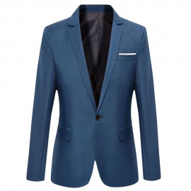 STYLISH PURE COLOR TURN DOWN COLLAR MALE SLIM FIT SUIT (DEEP BLUE M/L/XL/2XL/3XL)