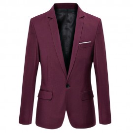 STYLISH PURE COLOR TURN DOWN COLLAR MALE SLIM FIT SUIT (CLARET M/L/XL/2XL/3XL)