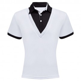 FASHIONABLE FALSE TWO PIECES TURN DOWN COLLAR MALE SHORT SLEEVE SHIRT (WHITE M/L/XL/XXL)