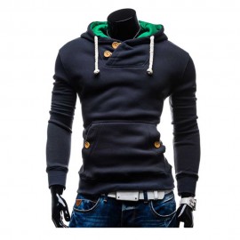 POCKET DESIGN SLIM FIT LONG SLEEVE CASUAL HOODIES FOR MEN (BLUE, SIZE M/L/XL/2XL)