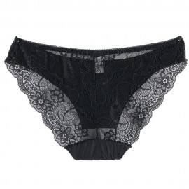 LOW WAIST LACE SPLICED SEE-THROUGH BRIEFS FOR WOMEN (BLACK S/M/L/XL)