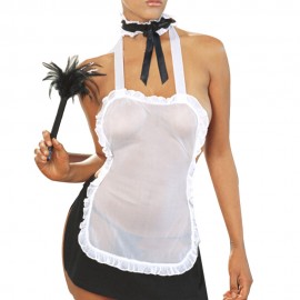 BACKLESS HALTER COLOR BLOCK MAID COSTUME FOR WOMEN (BLACK)