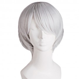 MEN SHORT STRAIGHT ANTI-ALICE MIXED COLOR TOUPEE WIGS COSPLAY PARTY (LIGHT GRAY)