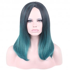 WOMEN HAIR WIGS HARAJUKU BLACK MIXED GREEN HEAT RESISTANT SYNTHETIC OMBRE COSPLAY GRADIENT