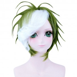 SHORT STRAIGHT MIXED COLORS WHITE GREEN WIG COSPLAY FOR KABANERI OF THE IRON FORTRESS IKOM