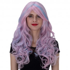 HARAJUKU OMBRE LONG WAVY SIDE BANGS MIXED COLORS SYNTHETIC WIGS (BLUE AND PINK)