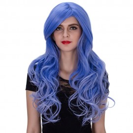 HARAJUKU OMBRE LONG WAVY SIDE BANGS MIXED COLORS SYNTHETIC WIGS (ROYAL BLUE)