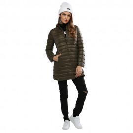 CHIC COLLARLESS LONG SLEEVE SINGLE BREASTED SOLID COLOR PADDED COAT FOR WOMEN (ARMY GREEN 