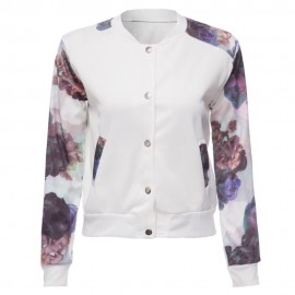 STYLISH LONG SLEEVES PRINTED SINGLE BREASTED JACKET FOR WOMEN (WHITE, SIZE M/L/XL/2XL)