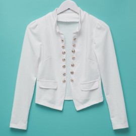 STYLISH STAND-UP COLLAR LONG SLEEVE DOUBLE-BREASTED WOMEN'S BLAZER (WHITE, SIZE ONE SIZE F