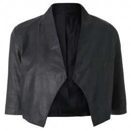 STYLISH TURN DOWN COLLAR 3/4 SLEEVE PURE COLOR ASYMMETRICAL WOMEN'S COAT (BLACK, SIZE S/M/