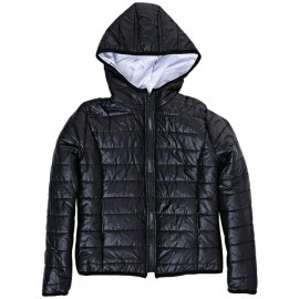 STYLISH HOODED LONG SLEEVE CANDY COLOR ZIPPERED WOMEN'S COAT (BLACK, SIZE S/M/L/XL)