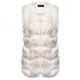 FASHIONABLE ROUND NECK SLEEVELESS PURE COLOR FAUX FUR WAISTCOAT FOR WOMEN (WHITE, SIZE S/M
