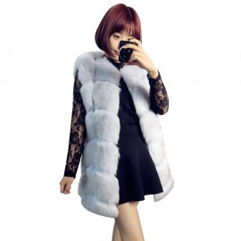 FASHIONABLE ROUND NECK SLEEVELESS PURE COLOR FAUX FUR WAISTCOAT FOR WOMEN (GRAY, SIZE S/M/