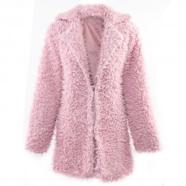 STYLISH ELEGANT TURN-DOWN COLLAR THREE QUARTER SLEEVE HAIRY WOMEN OUTWEAR TOP (PINK, SIZE 