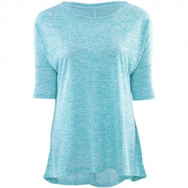 STYLISH ROUND NECK THREE QUARTER SLEEVE IRREGULAR HEM BACK SLIT WOMEN T-SHIRT (GREEN, SIZE