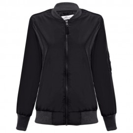 ZIPPED ROUND COLLAR SOLID COLOR SHORT COAT FOR LADIES (BLACK, SIZE S/M/L/XL)