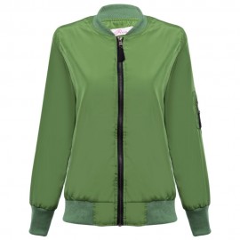 ZIPPED ROUND COLLAR SOLID COLOR SHORT COAT FOR LADIES (PEA GREEN, SIZE S/M/L/XL)