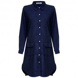 TURN-DOWN COLLAR LONG SLEEVE CORDUROY LOOSE BLOUSE FOR LADIES (NAVY BLUE, SIZE S/M/L)