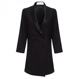 CHIC TURN-DOWN COLLAR THREE QUARTER SLEEVE PURE COLOR BUTTON DESIGN WOMEN SUIT (BLACK, SIZ