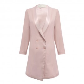 CHIC TURN-DOWN COLLAR THREE QUARTER SLEEVE PURE COLOR BUTTON DESIGN WOMEN SUIT (NUDE PINK,