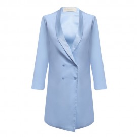 CHIC TURN-DOWN COLLAR THREE QUARTER SLEEVE PURE COLOR BUTTON DESIGN WOMEN SUIT (AZURE, SIZ