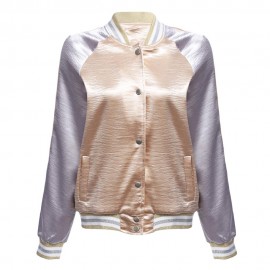 STYLISH ROUND NECK LONG SLEEVE COLOR BLOCK BUTTON TYPE COAT FOR LADIES (GOLDEN, SIZE S/M/L