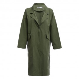 CHIC TURN-DOWN COLLAR THREE QUARTER SLEEVE HEM SLIT LOOSE WOMEN WIND COAT (ARMY GREEN, SIZ